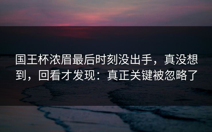 国王杯浓眉最后时刻没出手，真没想到，回看才发现：真正关键被忽略了
