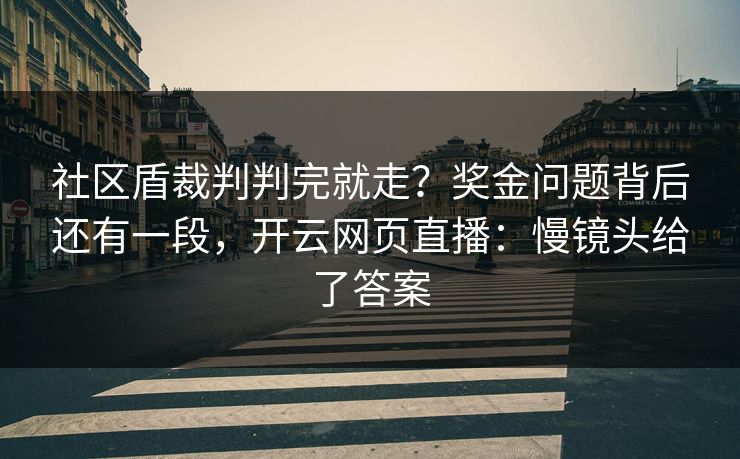 社区盾裁判判完就走？奖金问题背后还有一段，开云网页直播：慢镜头给了答案
