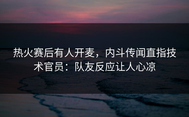 热火赛后有人开麦，内斗传闻直指技术官员：队友反应让人心凉